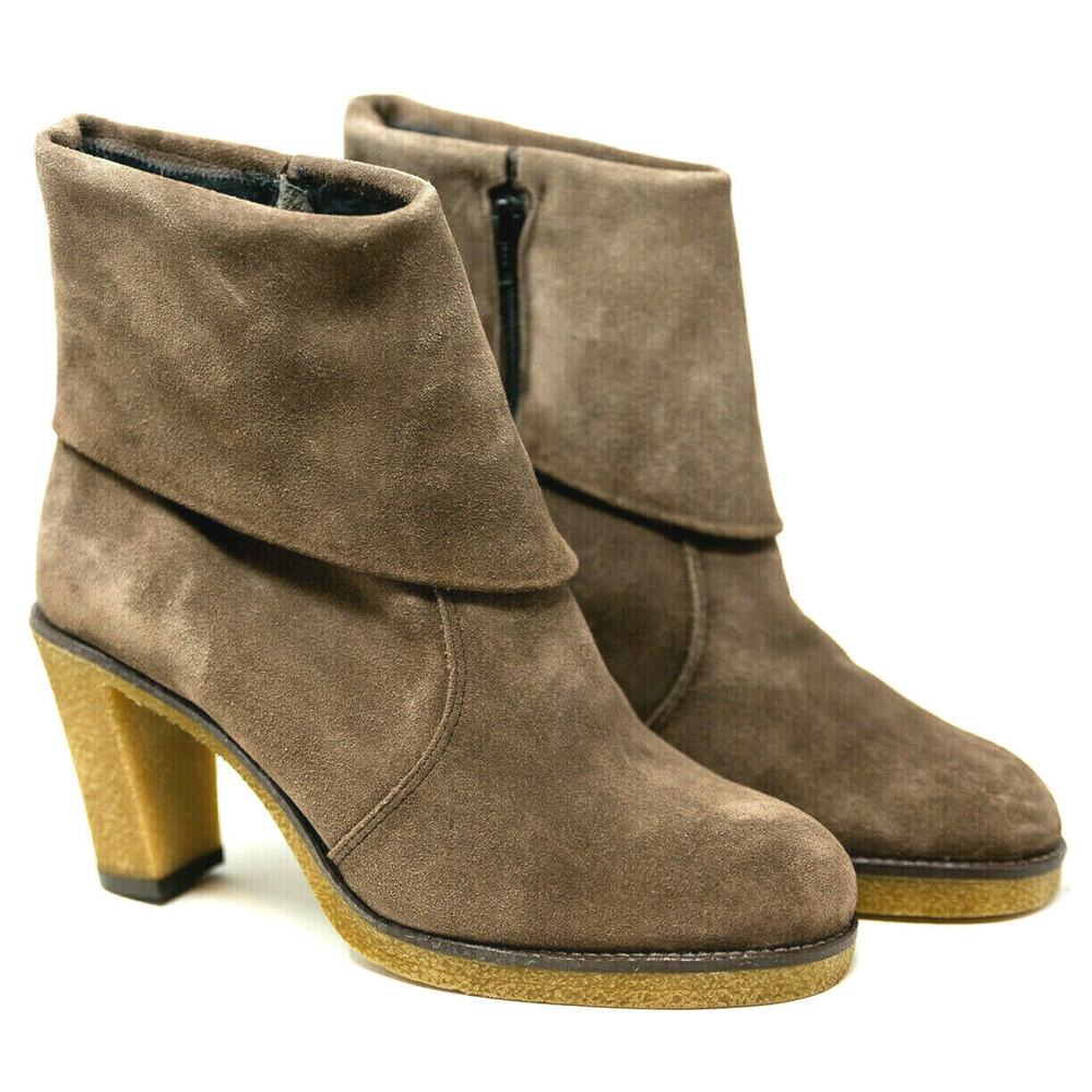 PW Paul Brodie Leather Boots Heels Women 10 Canada Chunky Heel Suede Side Zip